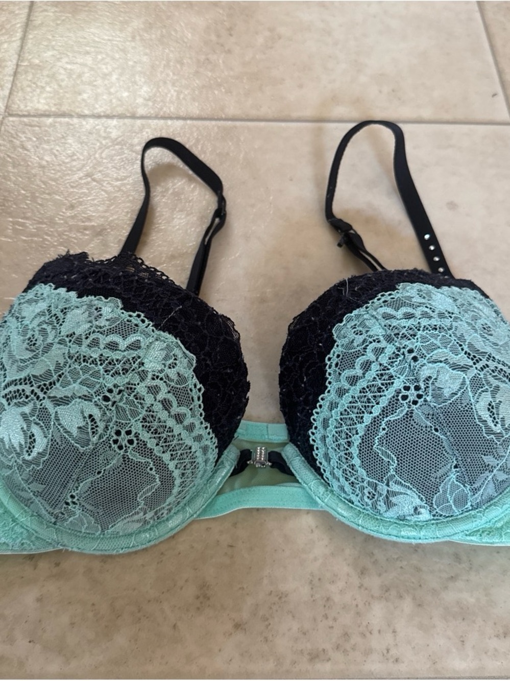 La Senza Overlay Push-Up Bra in Mint and Black